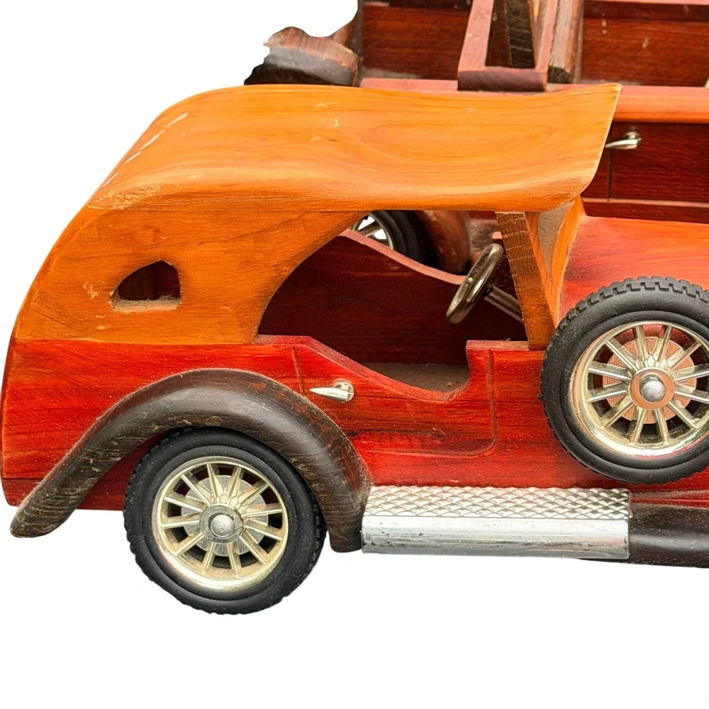 Vintage Wooden Model Car Set 4pc Antique Style Decorative Wood Toy Vehicles DIY